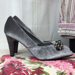 Bellini ‘May’ Grey Velvet Black Silver Beaded Point Toe Heels